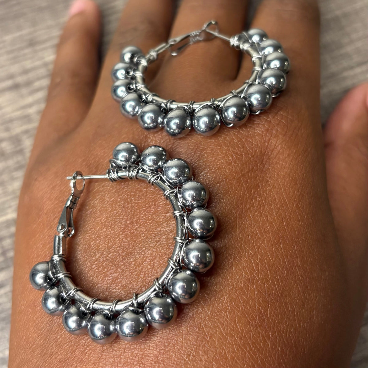 Silver Hematite Hoops