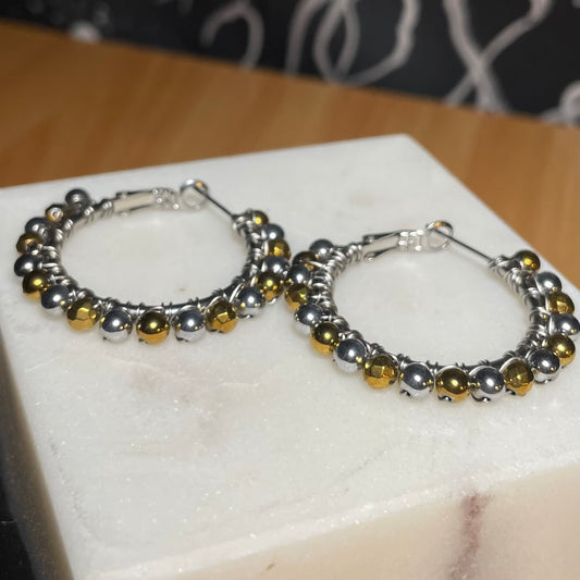 Gold and Silver Hematite hoops