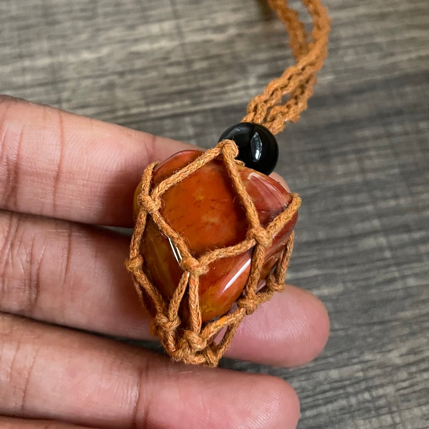 Red Jasper and Tan Rope Necklace