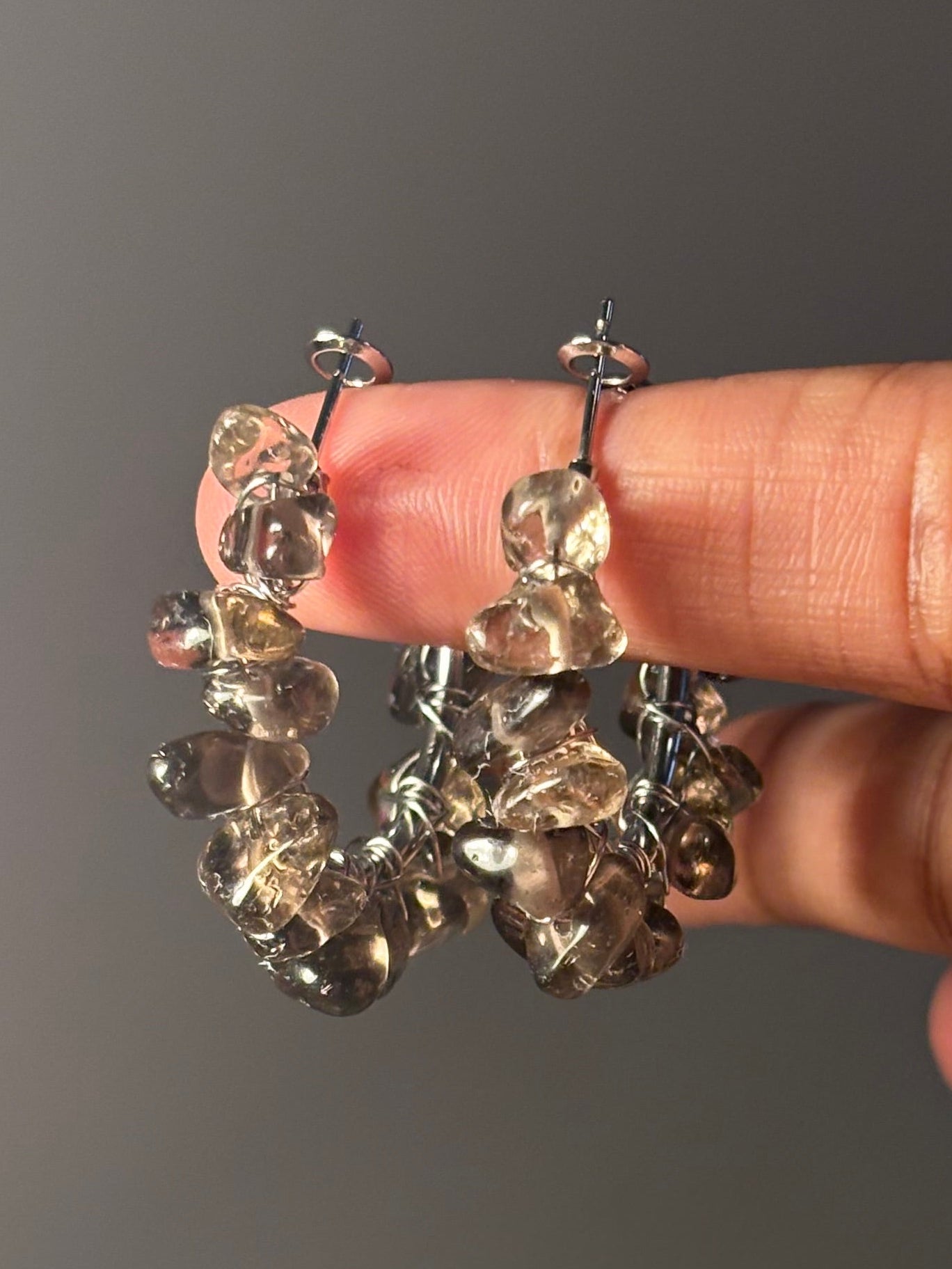 Smoky Quartz hoops