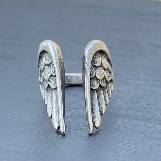 Angel wings antique silver brass