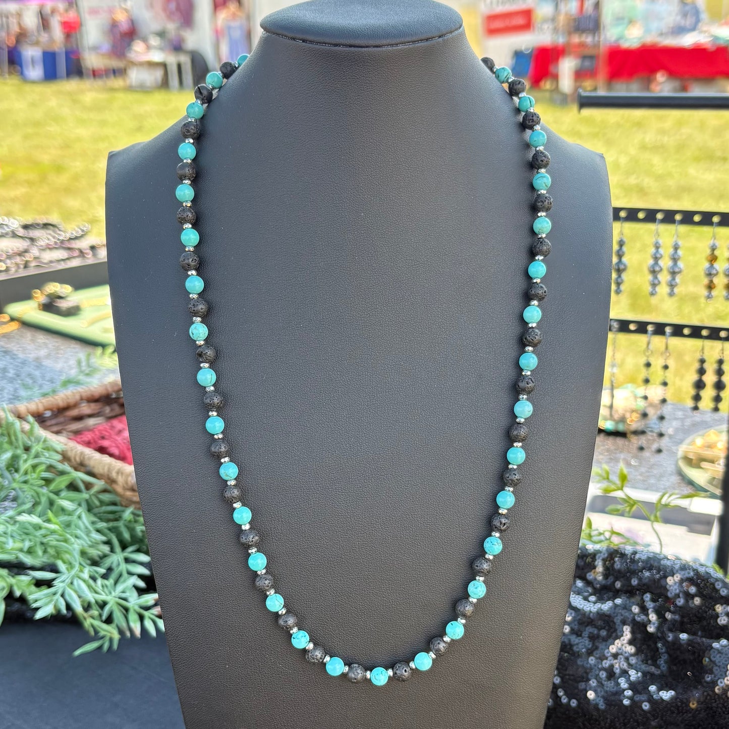 Turquiose/Howlite + Lava Stone 24 inch