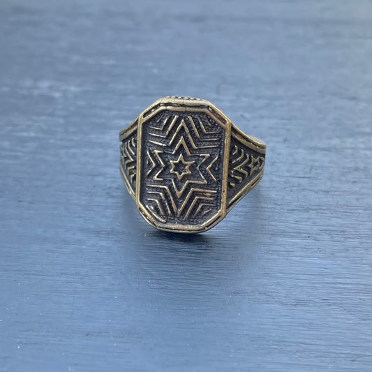 Square Star Ring- antique brass