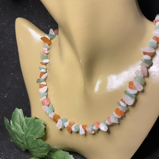 Aventurine, Carnelian, Moonstone and Rose Quartz 16-18 inch necklace