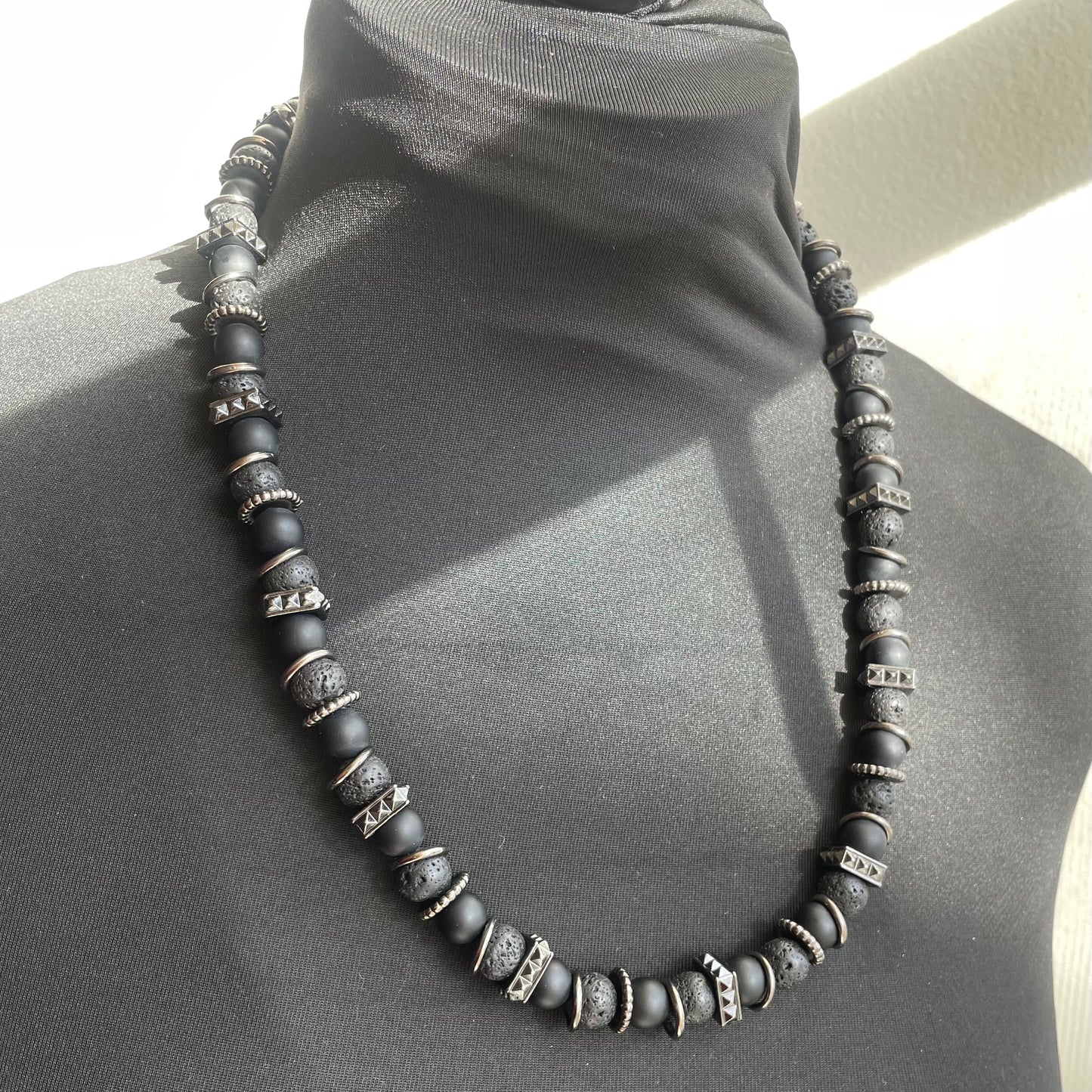 Lava Stone and Black Onyx 24 inch 10mm