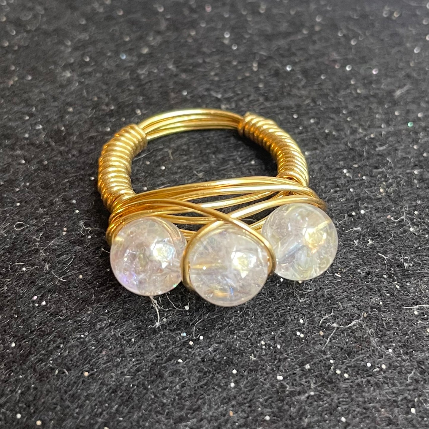 Rainbow Crystal Three Beaded Ring