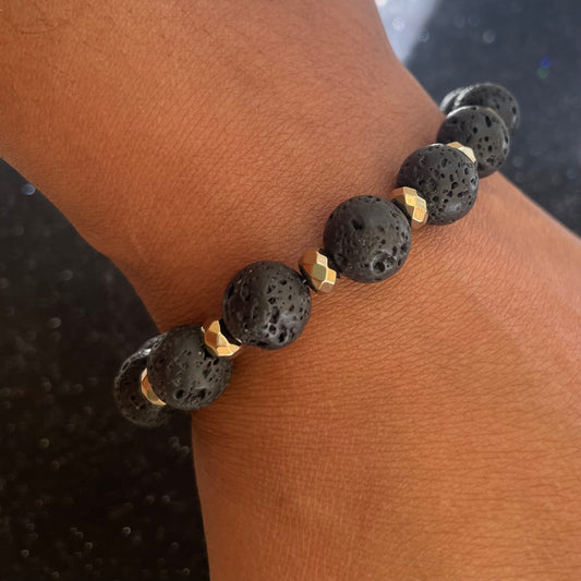 Lava stone with gold accents