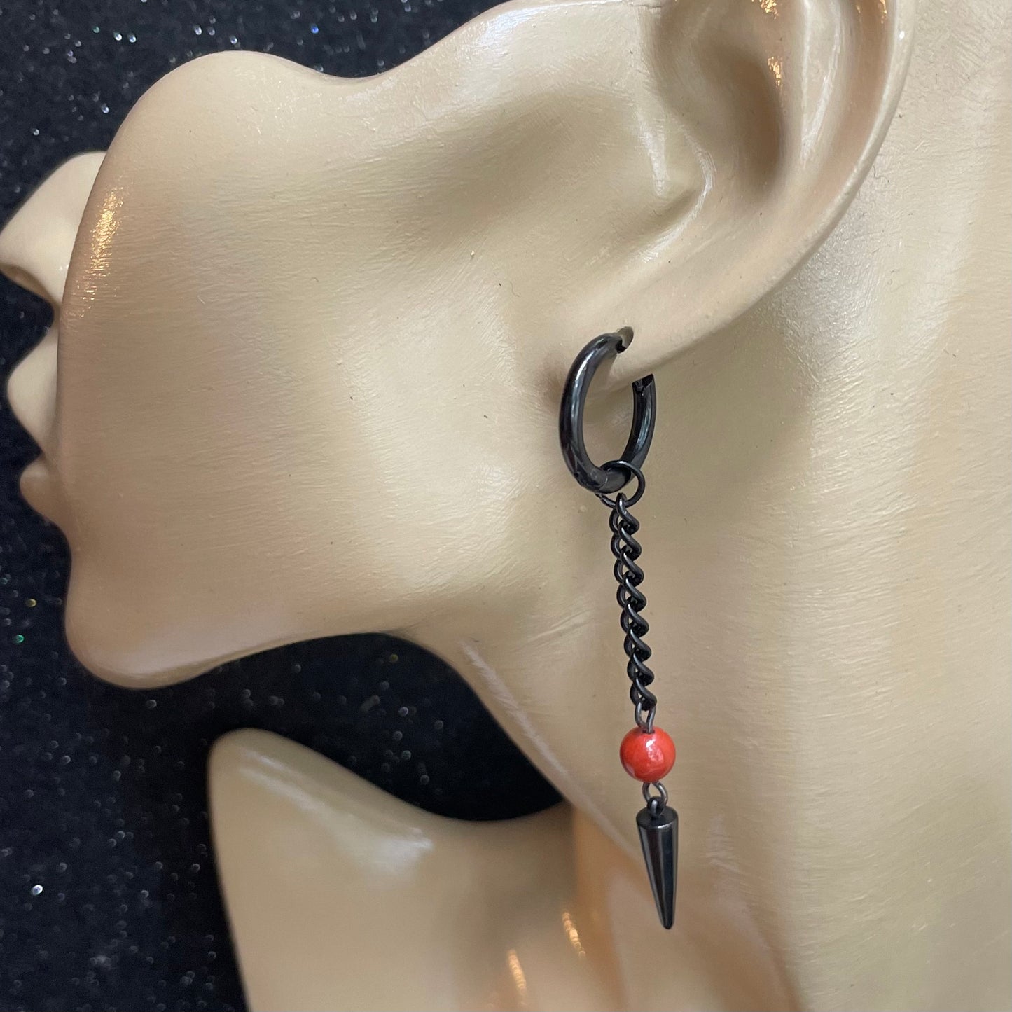 Single Red Jasper Dangle Earring (Blk)