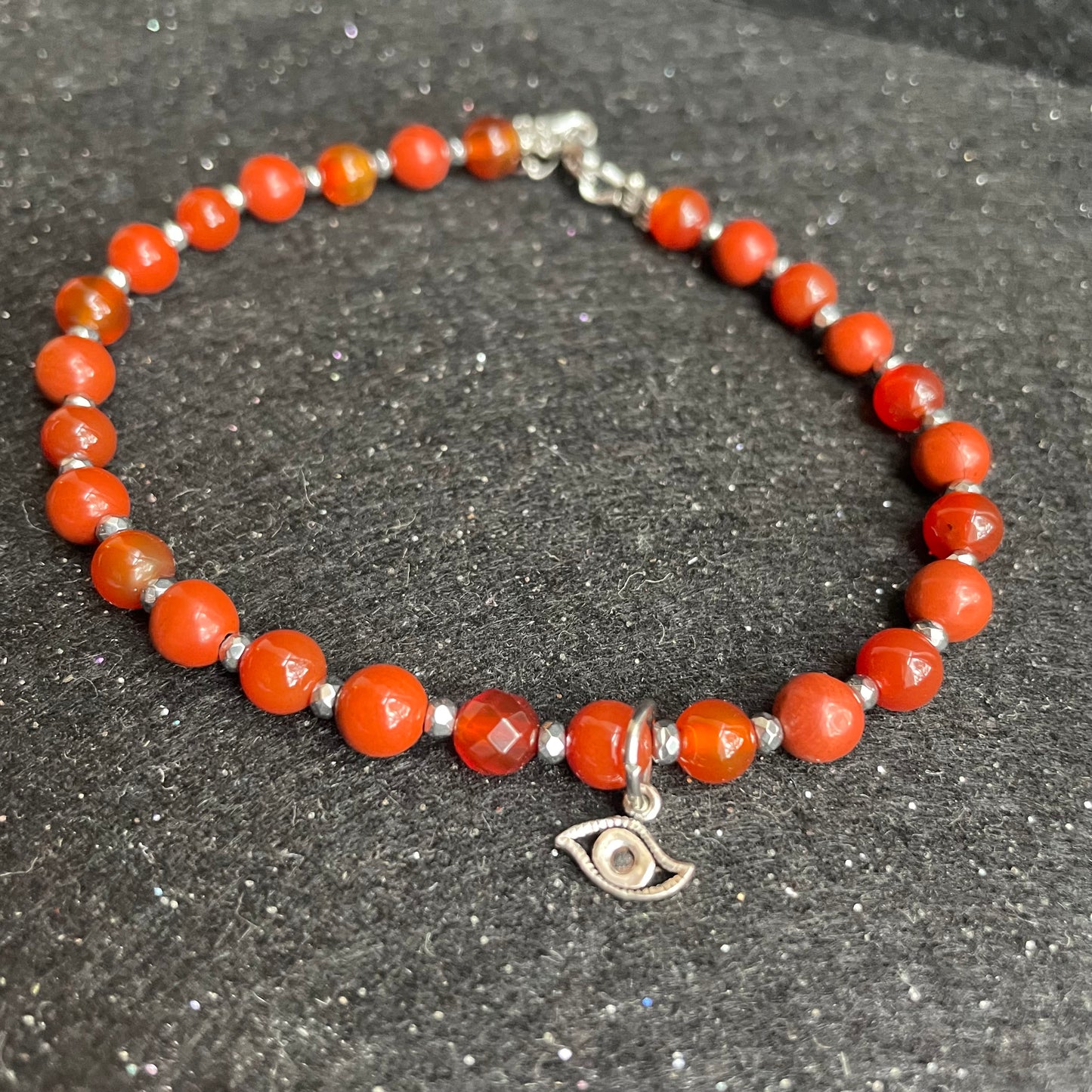 Red Jasper and Carnelian with Evil Eye charm