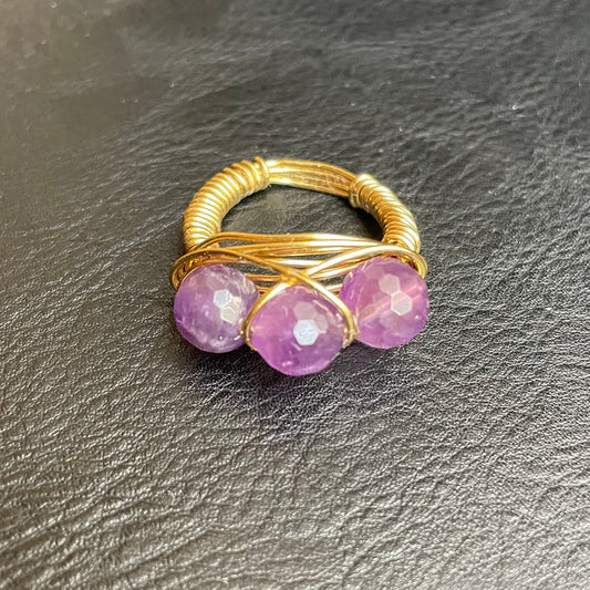 Amethyst Three Bead Ring