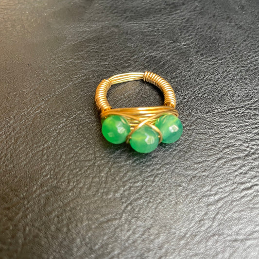 Green Agate Three Beaded Ring 8mm
